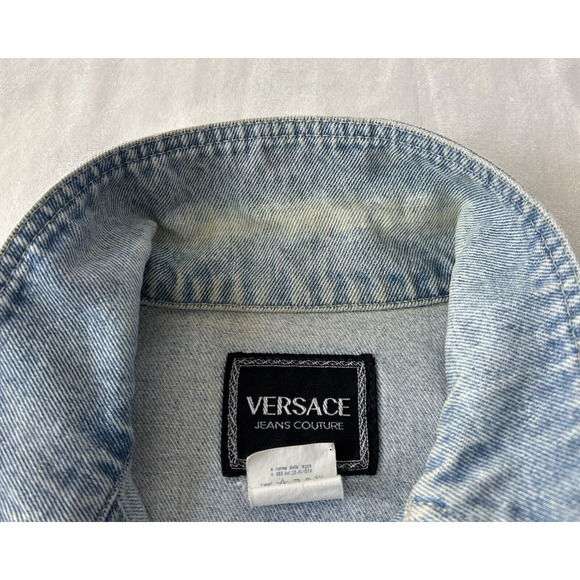 VTG Versace Denim Jacket Men Light Wash Sz Small Made in Italy y1973 Trucker 70s - Picture 6 of 12